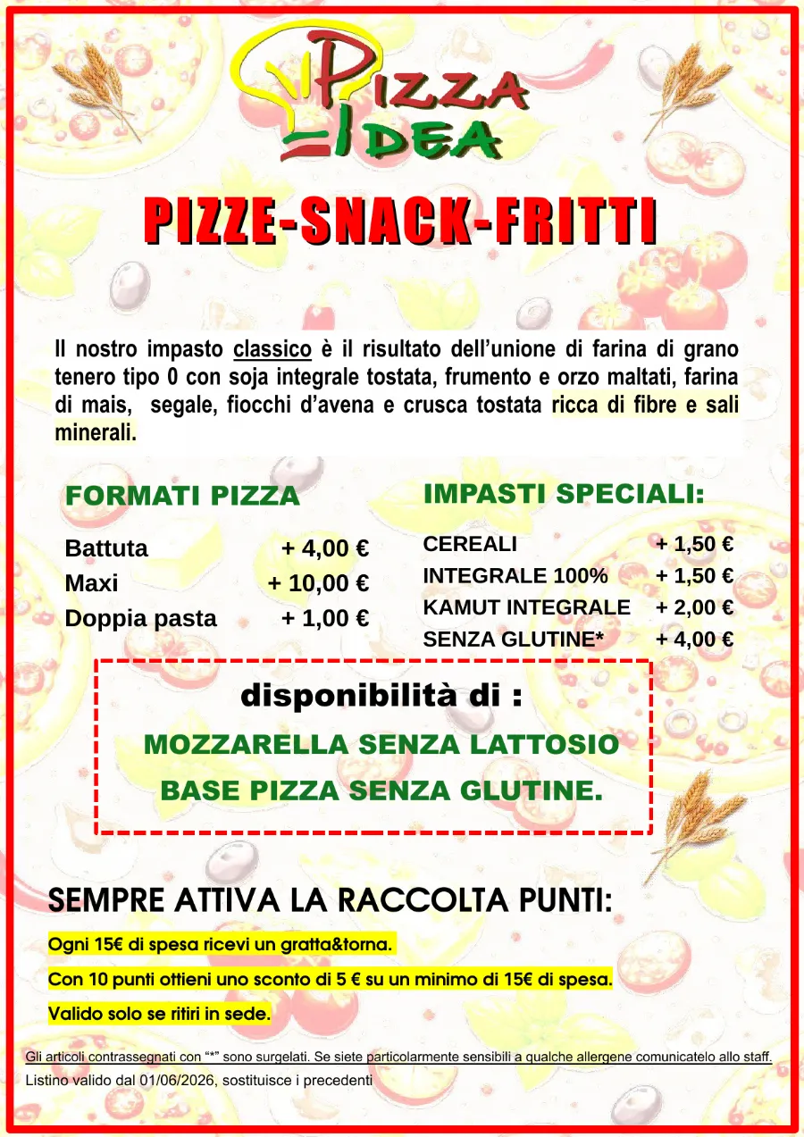 Listino online : Listino pizzaidea Pizzaidea Ceggia